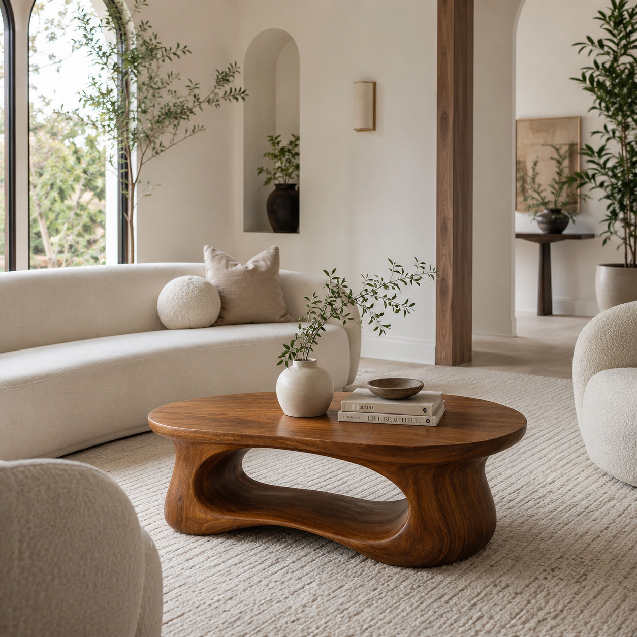 Handcrafted Solid Wood Coffee Table – Sculptural Curved Design