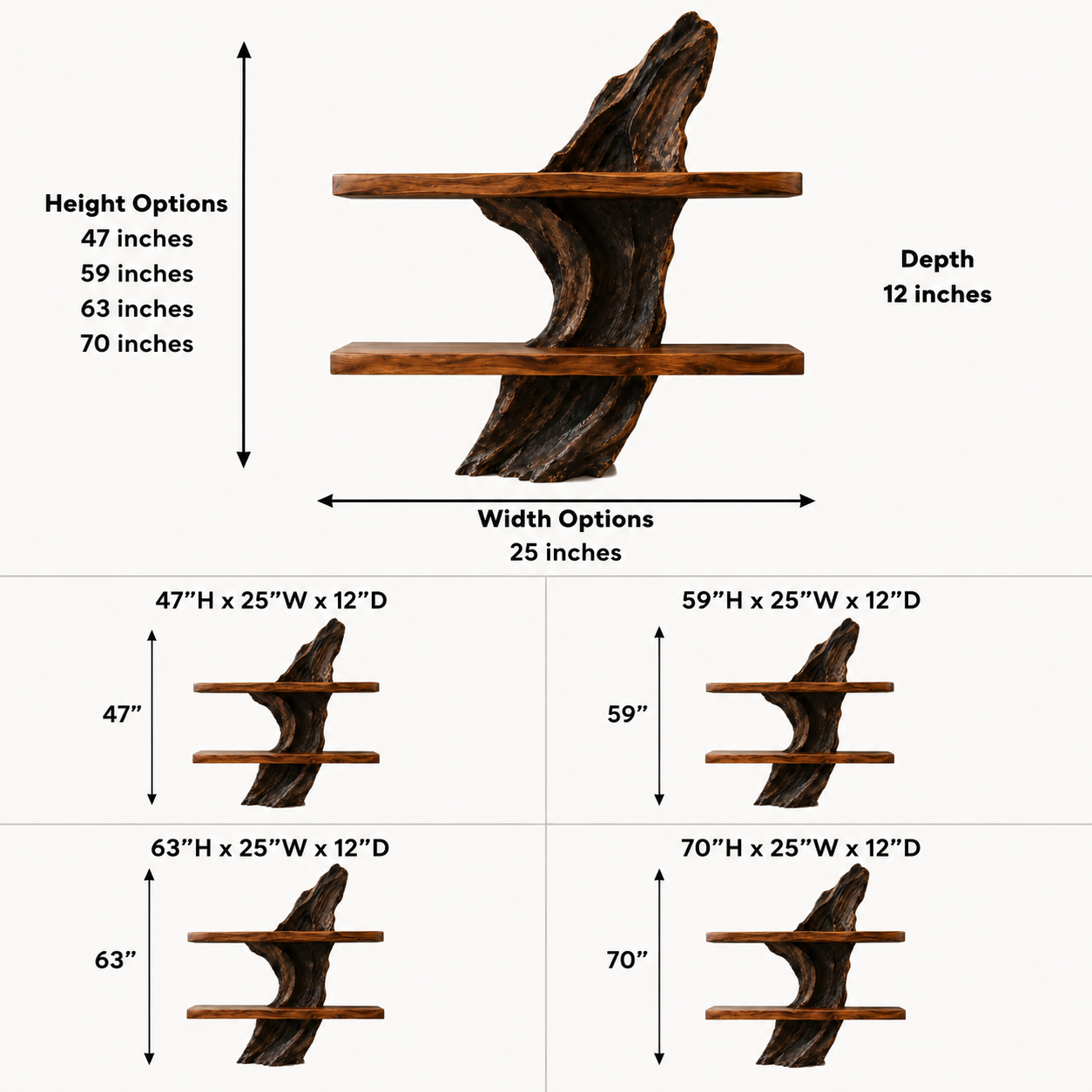 Sculptural Wood Display Shelf – Solid Wood Wall Console with Natural Driftwood Base