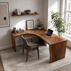 Live Edge L-Shaped Wood Desk – Solid Wood Corner Office Desk for Home Office Decor