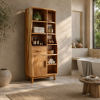 Wood Bathroom Storage Cabinet – Solid Wood Linen Cabinet with Shelves for Bathroom Decor