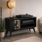 Solid Wood Turntable Console – Mid-Century Vinyl Storage Cabinet