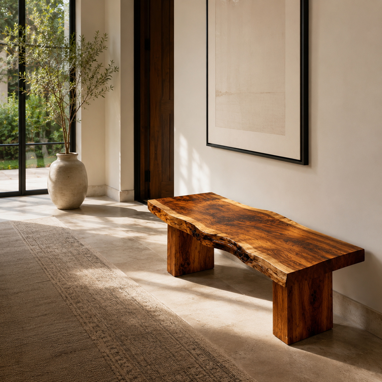 Live Edge Wood Bench – Solid Wood Entryway Bench with Natural Edge for Hallway Decor