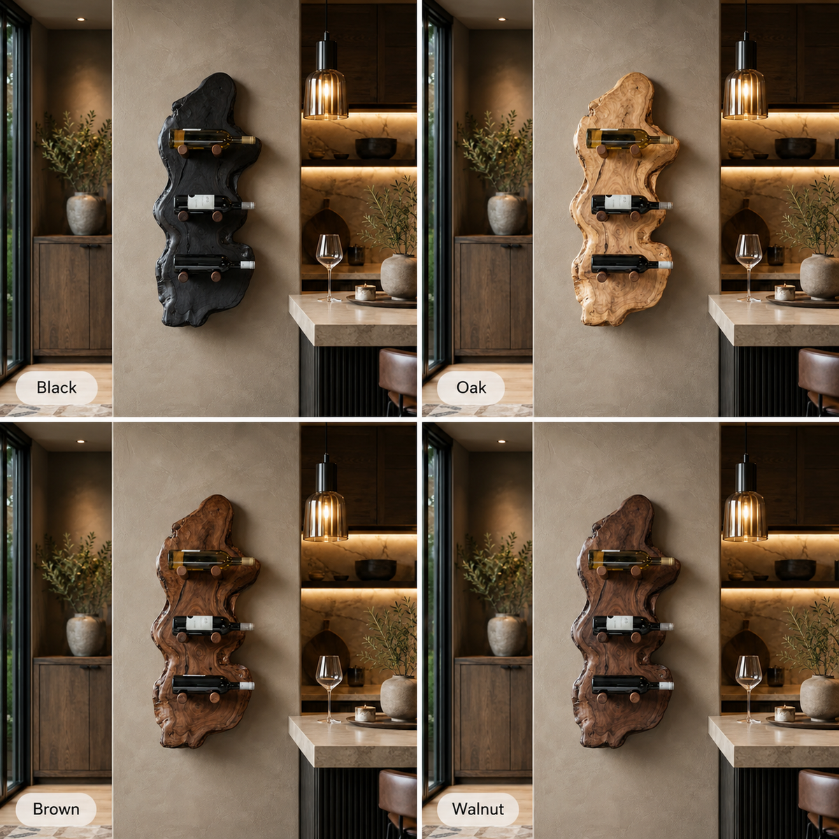 Wall-Mounted Wine Rack – Solid Wood Bottle Holder for Home Bar