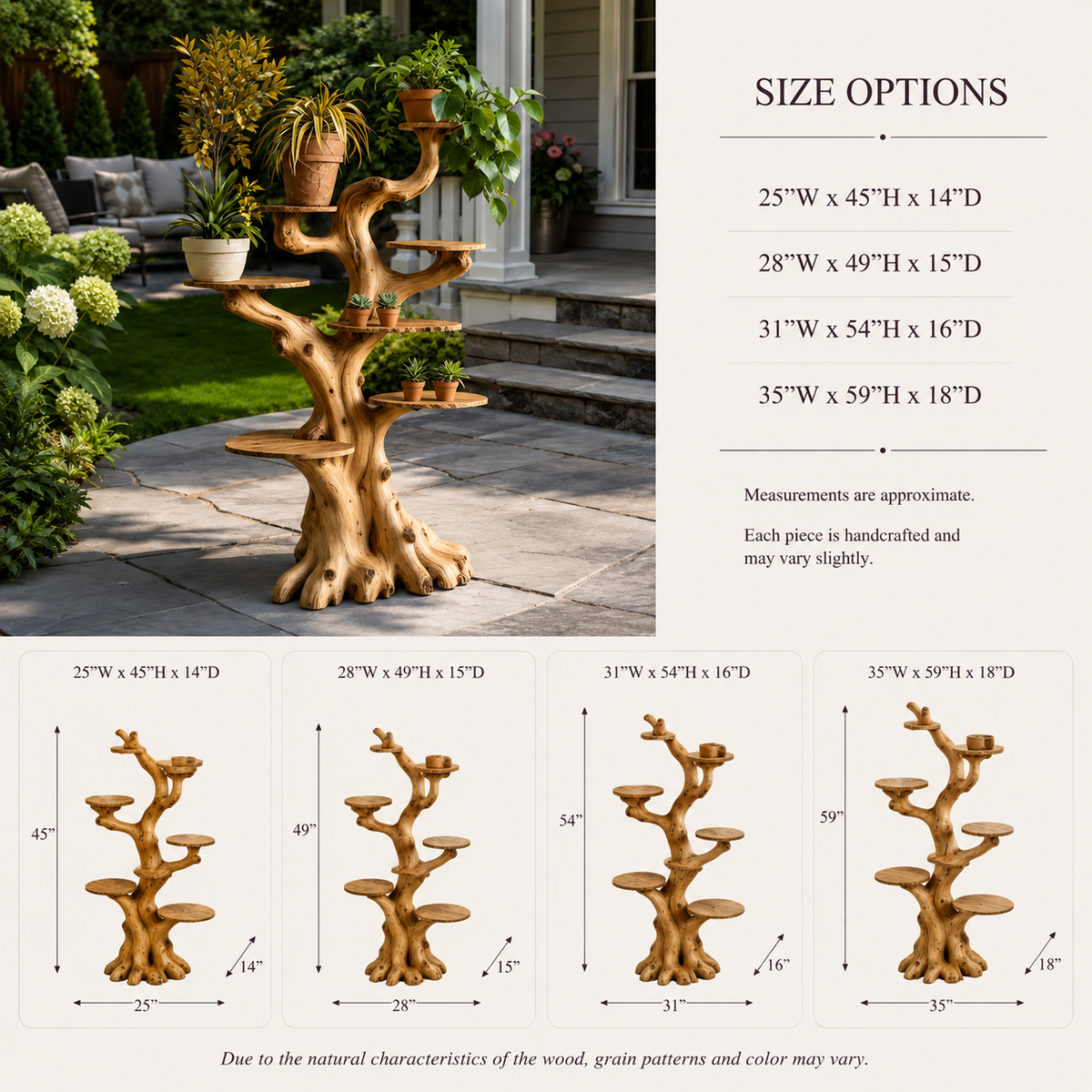 Tree Plant Stand – Solid Wood Multi-Tier Planter Shelf for Garden Decor