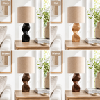 Geometric Wood Table Lamp – Solid Wood Bedside Lamp for Living Room Decor