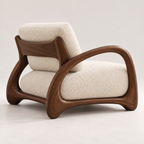 Sculptural Wood Frame Bouclé Lounge Chair