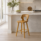 Sculptural Wood Bar Stool – Solid Wood Counter Chair for Kitchen Island Decor