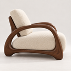 Sculptural Wood Frame Bouclé Lounge Chair