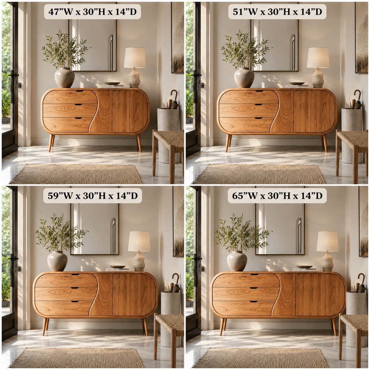 Curved Sideboard – Solid Wood Storage Cabinet for Living Room