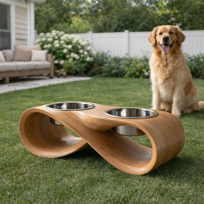 Personalized Wooden Pet Feeding Station – Custom Dog Bowl Stand Hover Image