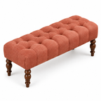 Tufted Upholstered Bench with Turned Wood Legs