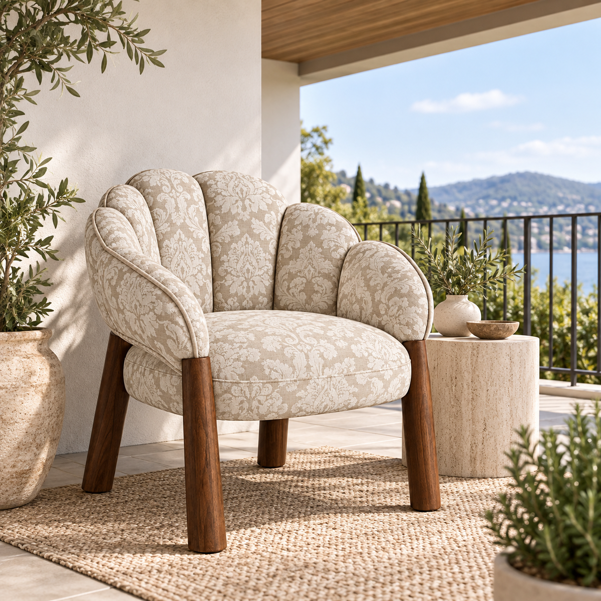 Petal Back Upholstered Accent Chair with Walnut Legs