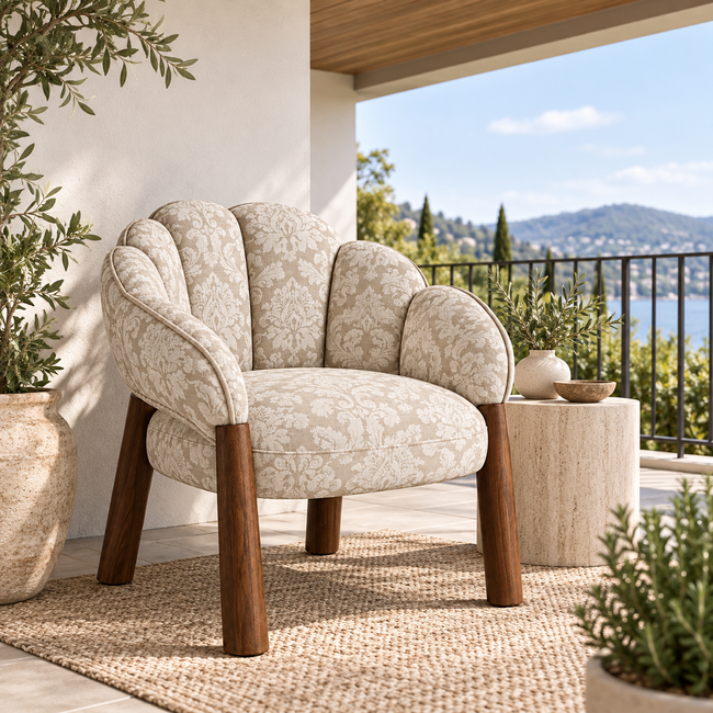 Petal Back Upholstered Accent Chair with Walnut Legs Main Image