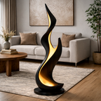 Sculptural Wooden Flame Floor Lamp – Modern Ambient Lighting for Living Room