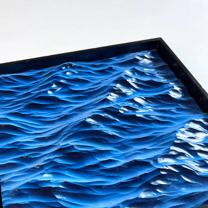 Handcrafted 3D Ocean Wave Wood Carving – Framed Wall Art