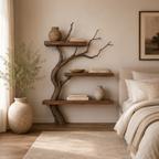 Tree Branch Wood Bookshelf – Solid Wood Wall Shelf with Natural Branch Design