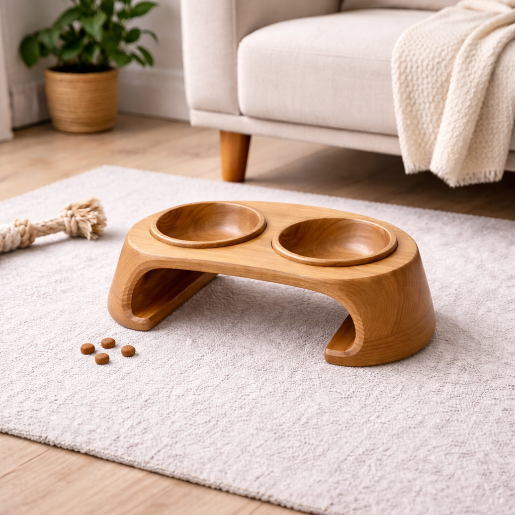 Personalized Wooden Pet Feeding Station – Custom Dog Bowl Stand