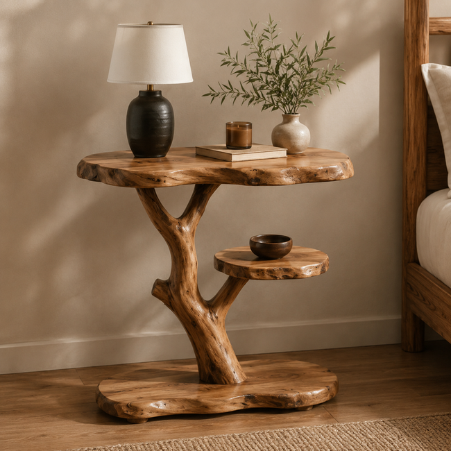 Tree Root Nightstand – Handmade Solid Wood Bedside Table for Rustic Luxury Bedroom Decor Main Image