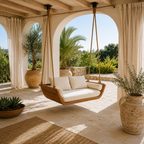 Wood Hanging Swing Sofa – Solid Wood Porch Swing with Cushions for Outdoor Decor