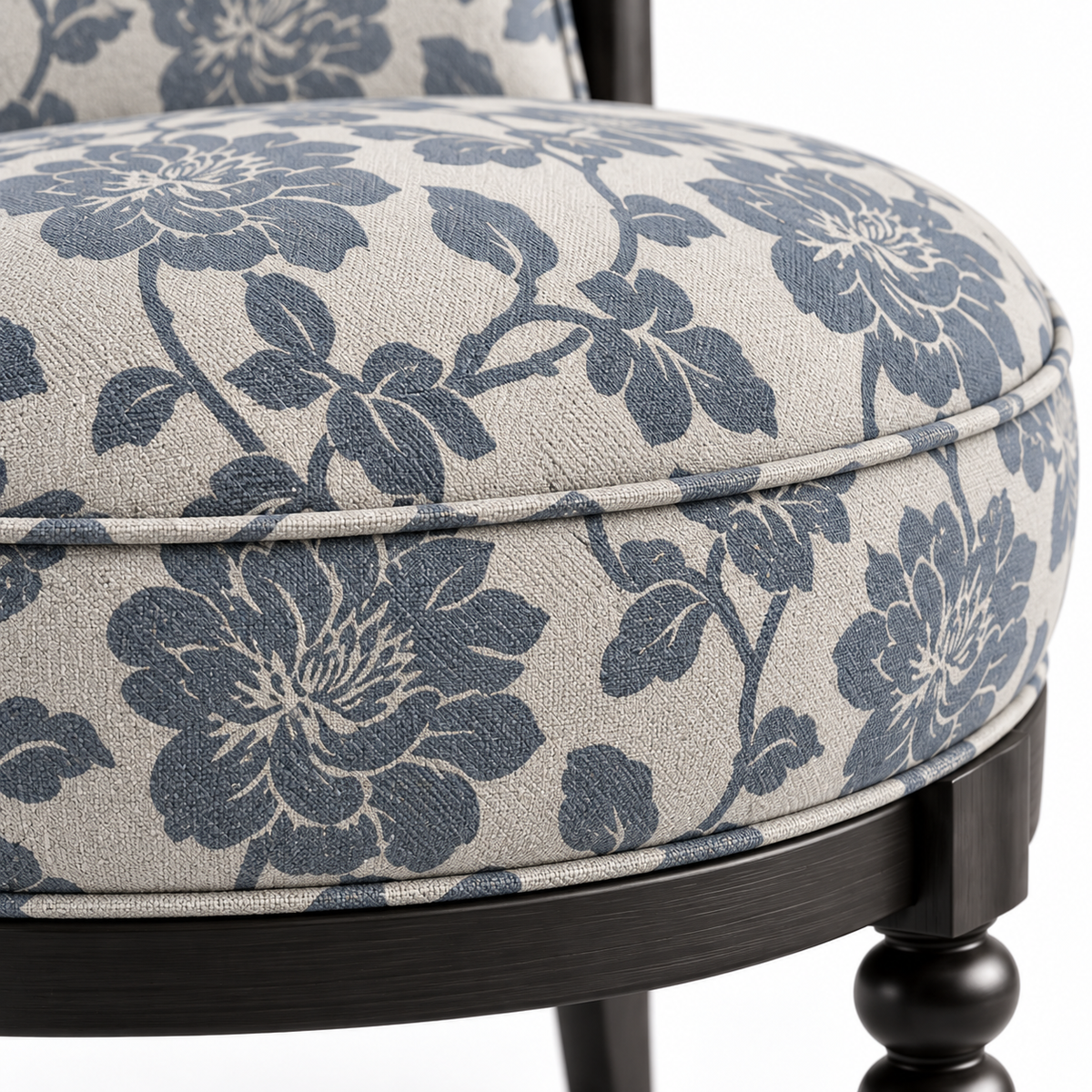 Floral Upholstered Accent Chair with Turned Wood Details
