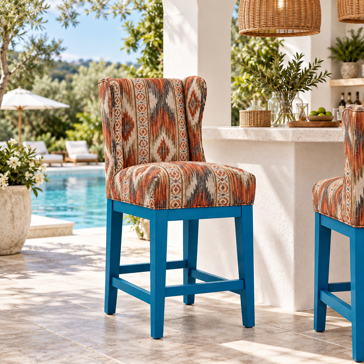 Patterned Upholstered Counter & Bar Stool