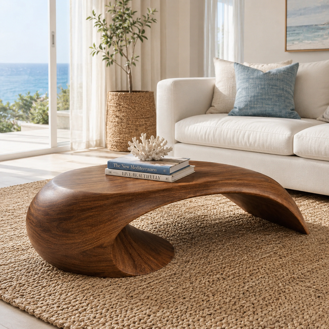 Wave Coffee Table – Sculptural Solid Wood Table for Luxury Living Room Hover Image
