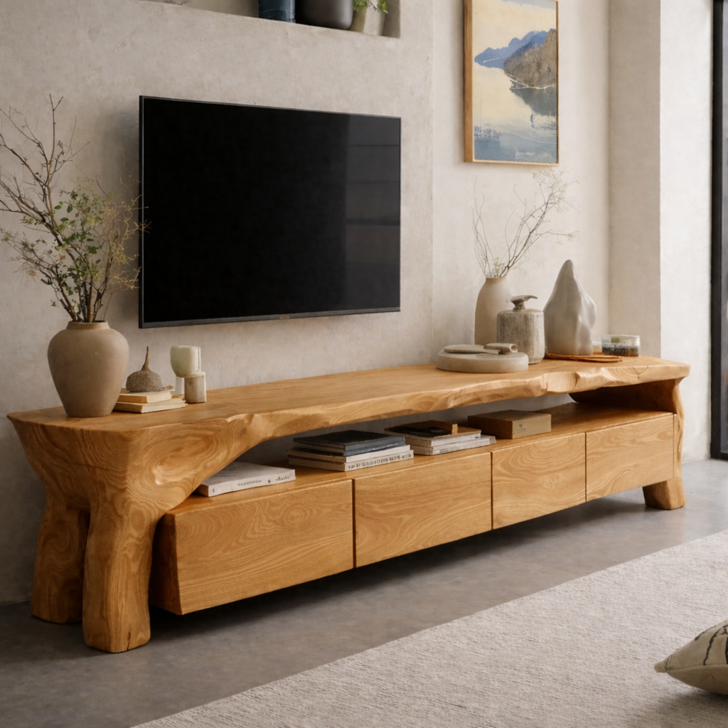 Solid Wood Live Edge Media Console – Sculptural TV Stand