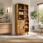 Wood Bathroom Storage Cabinet – Solid Wood Linen Cabinet with Shelves for Bathroom Decor