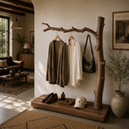 Natural Tree Branch Coat Rack – Handmade Solid Wood Entryway Shelf with Hooks for Rustic Home Decor