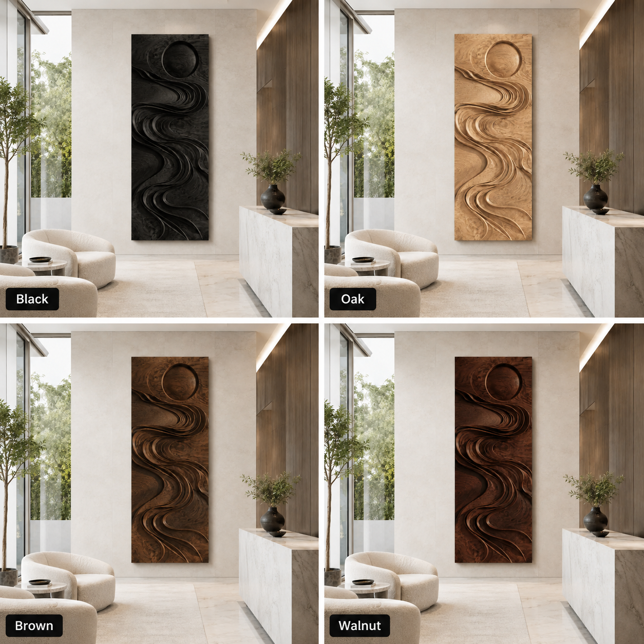 Carved Wood Wall Art – Solid Wood Vertical Wall Sculpture for Living Room Decor
