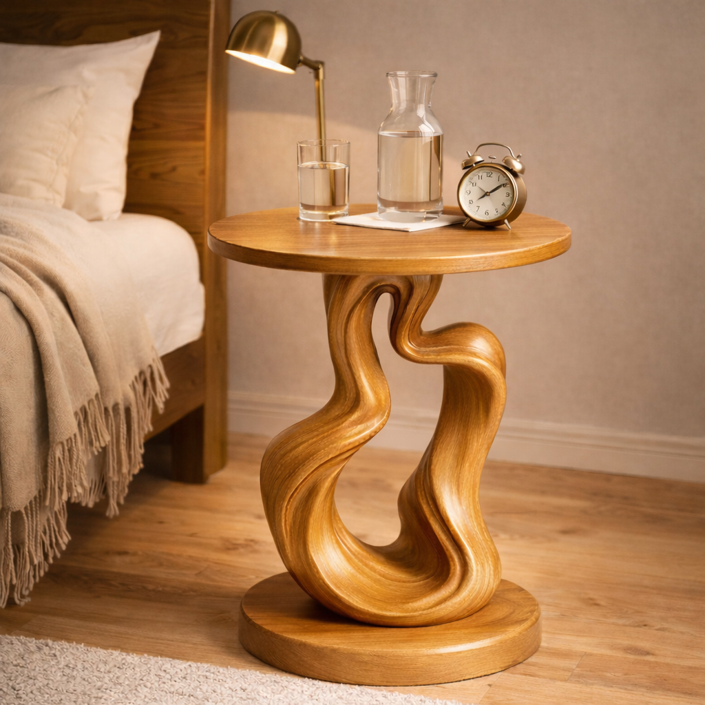 Twisted Side Table – Sculptural Solid Wood Table for Modern Living Room
