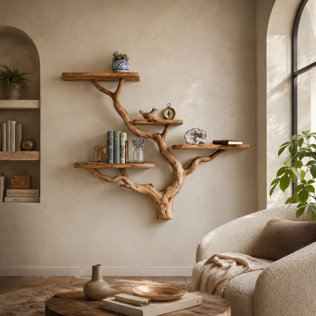 Tree Branch Wall Shelf – Solid Wood Display Shelf for Home Decor