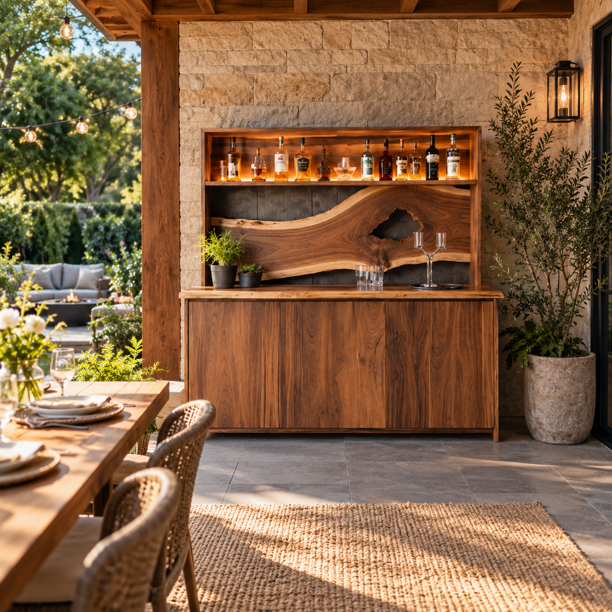 Live Edge Wood Home Bar Cabinet