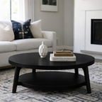 Scandinavian Round Solid Wood Coffee Table – Modern Two-Tier Design