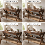 Solid Wood Writing Desk – Wooden Office Desk with Lower Storage Shelf for Home Office Decor