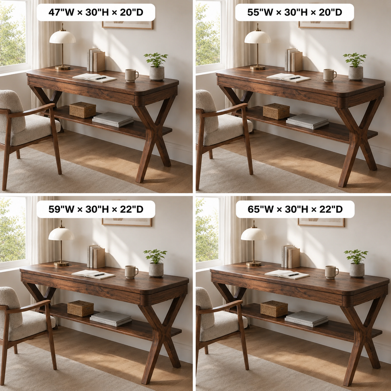 Solid Wood Writing Desk – Wooden Office Desk with Lower Storage Shelf for Home Office Decor