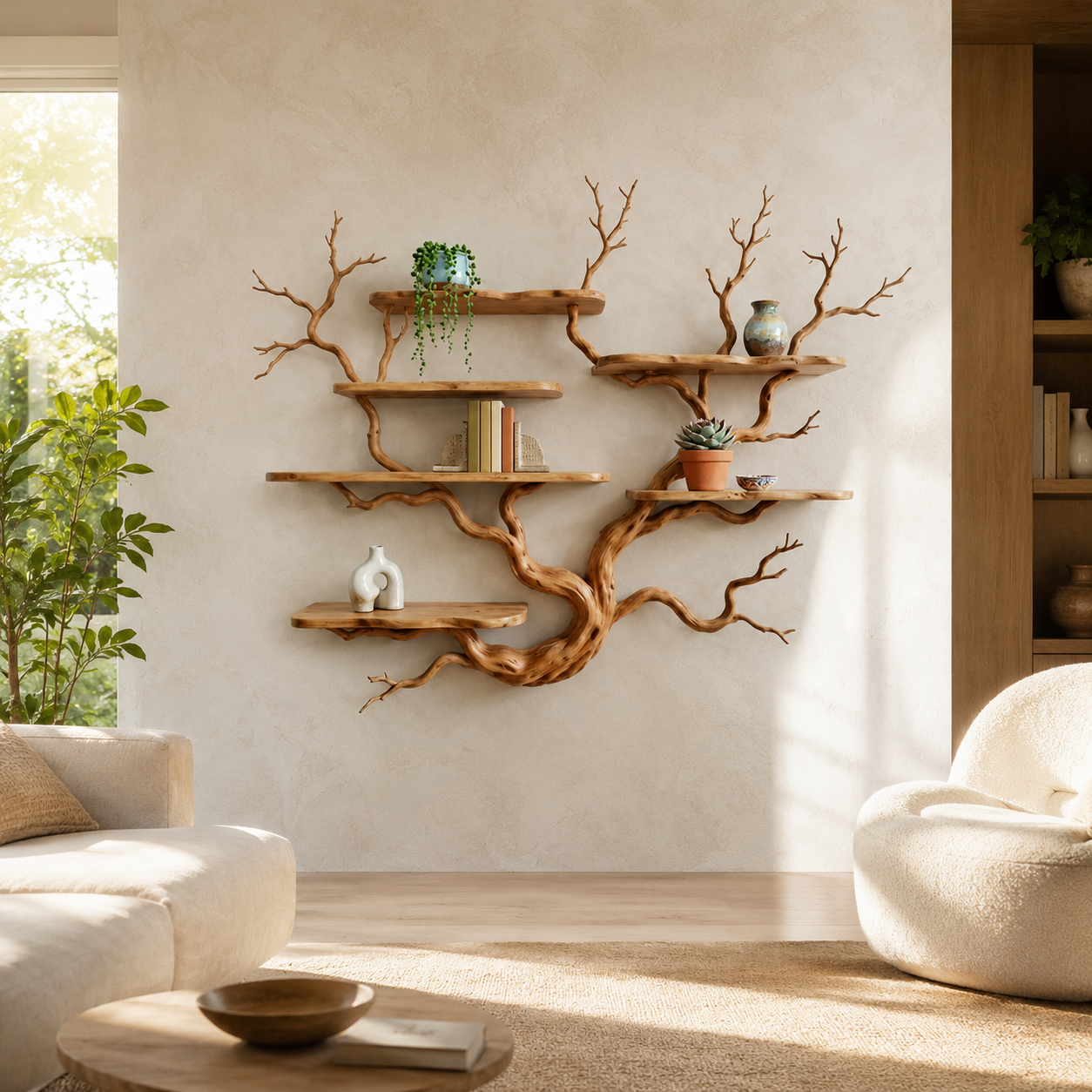 Tree Branch Wall Shelf – Solid Wood Display Shelf for Living Room