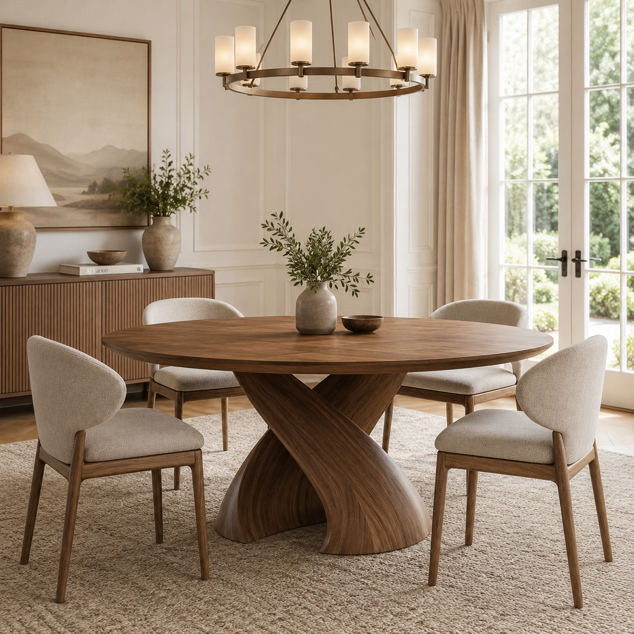 Round Dining Table – Solid Wood Table with Sculptural Base