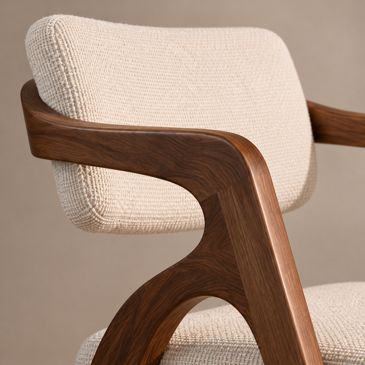 Sculptural Walnut Wood Upholstered Armchair