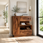 Solid Wood Entryway Shoe Cabinet – Wooden Storage Cabinet with Shelves and Drawers for Home Decor