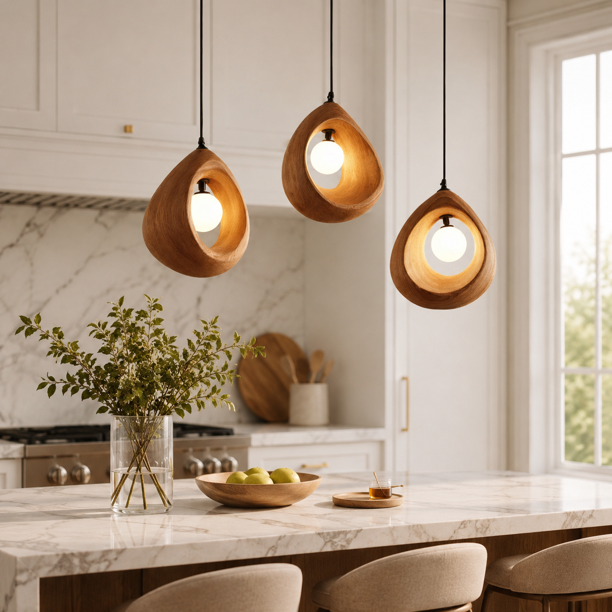 Sculptural Pendant Light – Handmade Wooden Hanging Lamp for Modern Decor