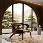 Sculptural Accent Chair – Solid Wood Lounge Chair with Cushioned Seat