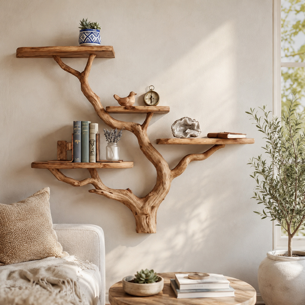 Tree Branch Wall Shelf – Solid Wood Display Shelf for Home Decor