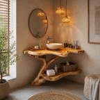 Tree Root Bathroom Vanity Shelf – Handmade Solid Wood Floating Vanity for Organic Luxury Bathrooms
