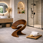 Curved Wooden Shower Chair with Storage – Modern Bathroom Seat