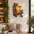 Carved Owl on Branch Wood Wall Art
