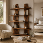 Wave Wood Bookshelf – Solid Wood Display Shelf for Living Room Decor