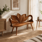 Leaf Back Wood Bench – Solid Wood Entryway Bench with Sculptural Leaf Design for Home Decor