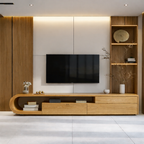 Solid Wood Curved Media Console – Sculptural Low-Profile TV Stand