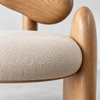 Sculptural Wood Back Bouclé Accent Chair